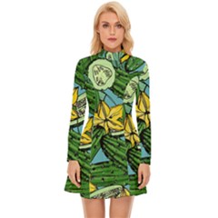 Seamless-pattern-with-cucumber-slice-flower-colorful-hand-drawn-background-with-vegetables-wallpaper Long Sleeve Velour Longline Dress by uniart180623