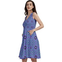 Floral-seamless-pattern Sleeveless V-neck Skater Dress With Pockets