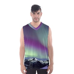 Aurora Stars Sky Mountains Snow Aurora Borealis Men s Basketball Tank Top by uniart180623