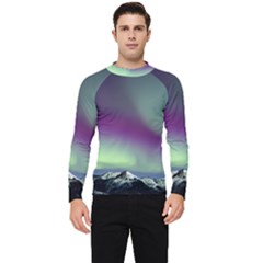 Aurora Stars Sky Mountains Snow Aurora Borealis Men s Long Sleeve Rash Guard by uniart180623