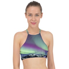 Aurora Stars Sky Mountains Snow Aurora Borealis Halter Bikini Top by uniart180623