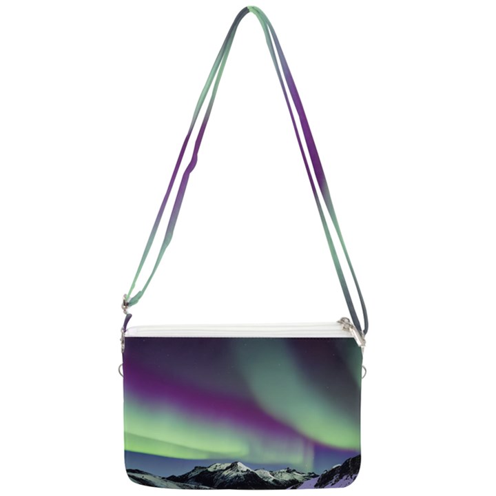 Aurora Stars Sky Mountains Snow Aurora Borealis Double Gusset Crossbody Bag