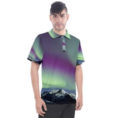 Aurora Stars Sky Mountains Snow Aurora Borealis Men s Polo Tee by uniart180623