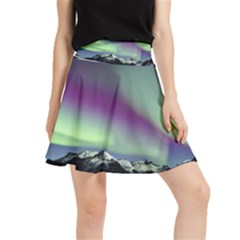 Aurora Stars Sky Mountains Snow Aurora Borealis Waistband Skirt by uniart180623