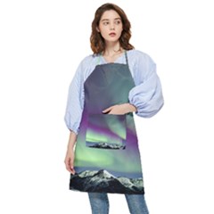 Aurora Stars Sky Mountains Snow Aurora Borealis Pocket Apron by uniart180623