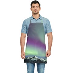 Aurora Stars Sky Mountains Snow Aurora Borealis Kitchen Apron by uniart180623