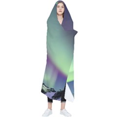 Aurora Stars Sky Mountains Snow Aurora Borealis Wearable Blanket by uniart180623