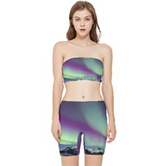 Aurora Stars Sky Mountains Snow Aurora Borealis Stretch Shorts And Tube Top Set by uniart180623