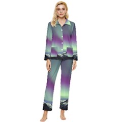 Aurora Stars Sky Mountains Snow Aurora Borealis Womens  Long Sleeve Velvet Pocket Pajamas Set by uniart180623