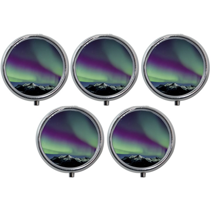 Aurora Stars Sky Mountains Snow Aurora Borealis Mini Round Pill Box (Pack of 5)