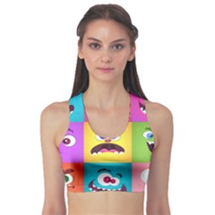 Monsters-emotions-scary-faces-masks-with-mouth-eyes-aliens-monsters-emoticon-set Fitness Sports Bra by uniart180623