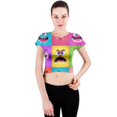 Monsters-emotions-scary-faces-masks-with-mouth-eyes-aliens-monsters-emoticon-set Crew Neck Crop Top by uniart180623