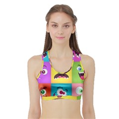 Monsters-emotions-scary-faces-masks-with-mouth-eyes-aliens-monsters-emoticon-set Sports Bra With Border by uniart180623