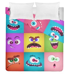 Monsters-emotions-scary-faces-masks-with-mouth-eyes-aliens-monsters-emoticon-set Duvet Cover Double Side (queen Size) by uniart180623