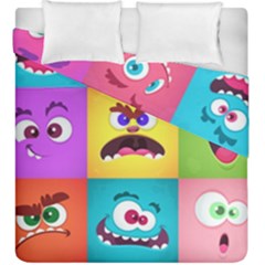 Monsters-emotions-scary-faces-masks-with-mouth-eyes-aliens-monsters-emoticon-set Duvet Cover Double Side (king Size) by uniart180623