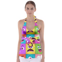 Monsters-emotions-scary-faces-masks-with-mouth-eyes-aliens-monsters-emoticon-set Babydoll Tankini Top by uniart180623