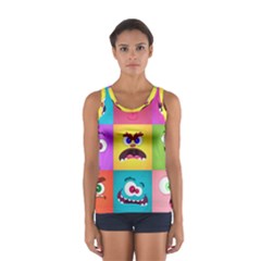 Monsters-emotions-scary-faces-masks-with-mouth-eyes-aliens-monsters-emoticon-set Sport Tank Top  by uniart180623