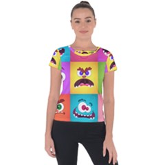 Monsters-emotions-scary-faces-masks-with-mouth-eyes-aliens-monsters-emoticon-set Short Sleeve Sports Top  by uniart180623