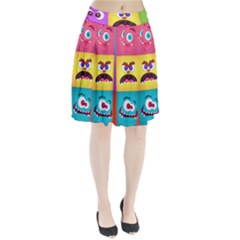 Monsters-emotions-scary-faces-masks-with-mouth-eyes-aliens-monsters-emoticon-set Pleated Skirt by uniart180623