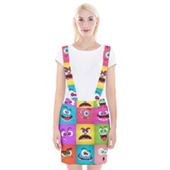 Monsters-emotions-scary-faces-masks-with-mouth-eyes-aliens-monsters-emoticon-set Braces Suspender Skirt by uniart180623