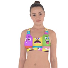 Monsters-emotions-scary-faces-masks-with-mouth-eyes-aliens-monsters-emoticon-set Cross String Back Sports Bra by uniart180623