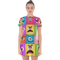 Monsters-emotions-scary-faces-masks-with-mouth-eyes-aliens-monsters-emoticon-set Drop Hem Mini Chiffon Dress by uniart180623