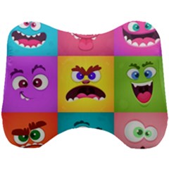 Monsters-emotions-scary-faces-masks-with-mouth-eyes-aliens-monsters-emoticon-set Head Support Cushion by uniart180623