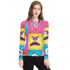 Monsters-emotions-scary-faces-masks-with-mouth-eyes-aliens-monsters-emoticon-set Women s Long Sleeve Rash Guard by uniart180623