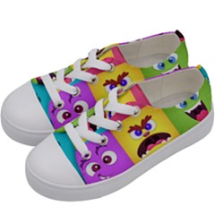 Monsters-emotions-scary-faces-masks-with-mouth-eyes-aliens-monsters-emoticon-set Kids  Low Top Canvas Sneakers by uniart180623