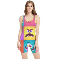 Monsters-emotions-scary-faces-masks-with-mouth-eyes-aliens-monsters-emoticon-set Women s Wrestling Singlet by uniart180623