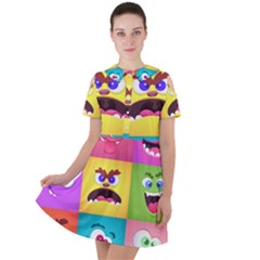 Monsters-emotions-scary-faces-masks-with-mouth-eyes-aliens-monsters-emoticon-set Short Sleeve Shoulder Cut Out Dress  by uniart180623