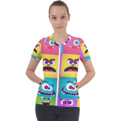 Monsters-emotions-scary-faces-masks-with-mouth-eyes-aliens-monsters-emoticon-set Short Sleeve Zip Up Jacket by uniart180623