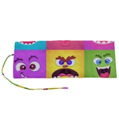 Monsters-emotions-scary-faces-masks-with-mouth-eyes-aliens-monsters-emoticon-set Roll Up Canvas Pencil Holder (s)