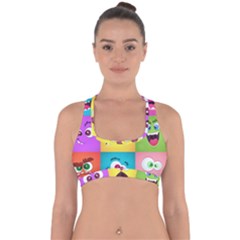 Monsters-emotions-scary-faces-masks-with-mouth-eyes-aliens-monsters-emoticon-set Cross Back Hipster Bikini Top  by uniart180623