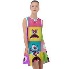 Monsters-emotions-scary-faces-masks-with-mouth-eyes-aliens-monsters-emoticon-set Frill Swing Dress by uniart180623