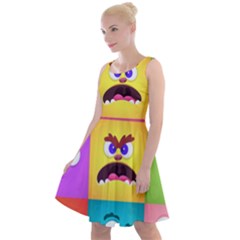 Monsters-emotions-scary-faces-masks-with-mouth-eyes-aliens-monsters-emoticon-set Knee Length Skater Dress by uniart180623