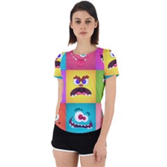 Monsters-emotions-scary-faces-masks-with-mouth-eyes-aliens-monsters-emoticon-set Back Cut Out Sport Tee by uniart180623