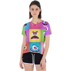 Monsters-emotions-scary-faces-masks-with-mouth-eyes-aliens-monsters-emoticon-set Open Back Sport Tee by uniart180623