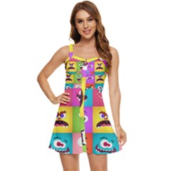 Monsters-emotions-scary-faces-masks-with-mouth-eyes-aliens-monsters-emoticon-set Ruffle Edge Bra Cup Chiffon Mini Dress by uniart180623