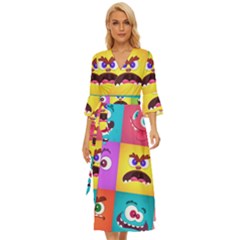 Monsters-emotions-scary-faces-masks-with-mouth-eyes-aliens-monsters-emoticon-set Midsummer Wrap Dress by uniart180623