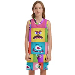 Monsters-emotions-scary-faces-masks-with-mouth-eyes-aliens-monsters-emoticon-set Kids  Basketball Mesh Set by uniart180623