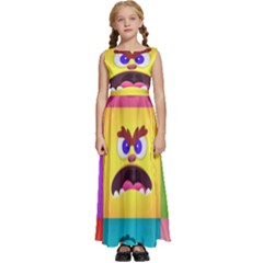 Monsters-emotions-scary-faces-masks-with-mouth-eyes-aliens-monsters-emoticon-set Kids  Satin Sleeveless Maxi Dress by uniart180623