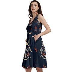 Floral-bugs-seamless-pattern Sleeveless V-neck Skater Dress With Pockets