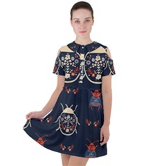 Floral-bugs-seamless-pattern Short Sleeve Shoulder Cut Out Dress  by uniart180623