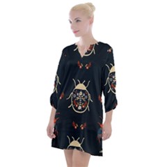 Floral-bugs-seamless-pattern Open Neck Shift Dress by uniart180623