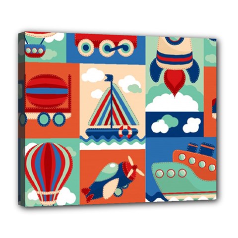 Toy-transport-cartoon-seamless-pattern-with-airplane-aerostat-sail-yacht-vector-illustration Deluxe Canvas 24  X 20  (stretched) by uniart180623