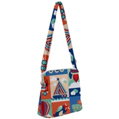 Toy-transport-cartoon-seamless-pattern-with-airplane-aerostat-sail-yacht-vector-illustration Zipper Messenger Bag by uniart180623