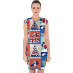 Toy-transport-cartoon-seamless-pattern-with-airplane-aerostat-sail-yacht-vector-illustration Capsleeve Drawstring Dress  by uniart180623