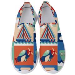 Toy-transport-cartoon-seamless-pattern-with-airplane-aerostat-sail-yacht-vector-illustration Men s Slip On Sneakers by uniart180623