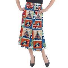 Toy-transport-cartoon-seamless-pattern-with-airplane-aerostat-sail-yacht-vector-illustration Midi Mermaid Skirt by uniart180623